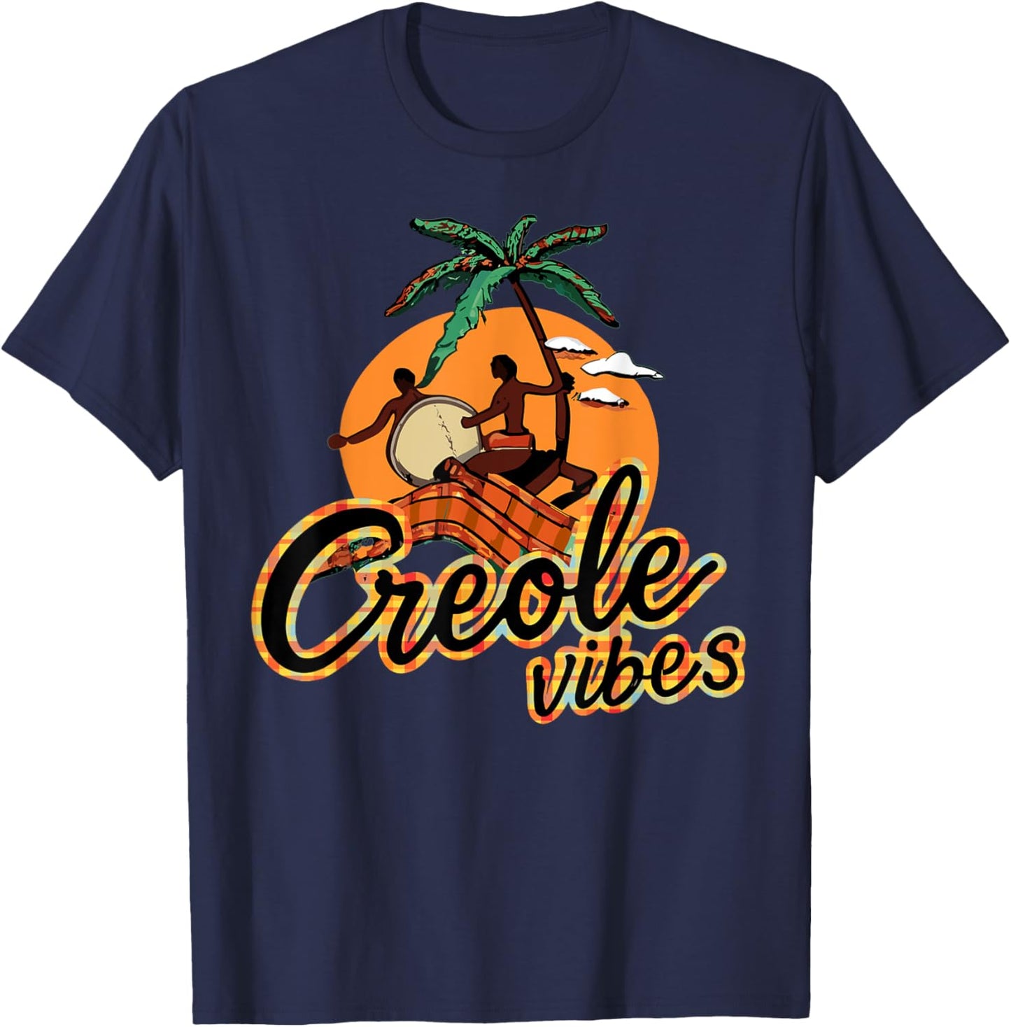 Saint Lucia Creole Day, Jounen Kweyol Plaid Drums Women's T-Shirt - T-Shirt | Navy