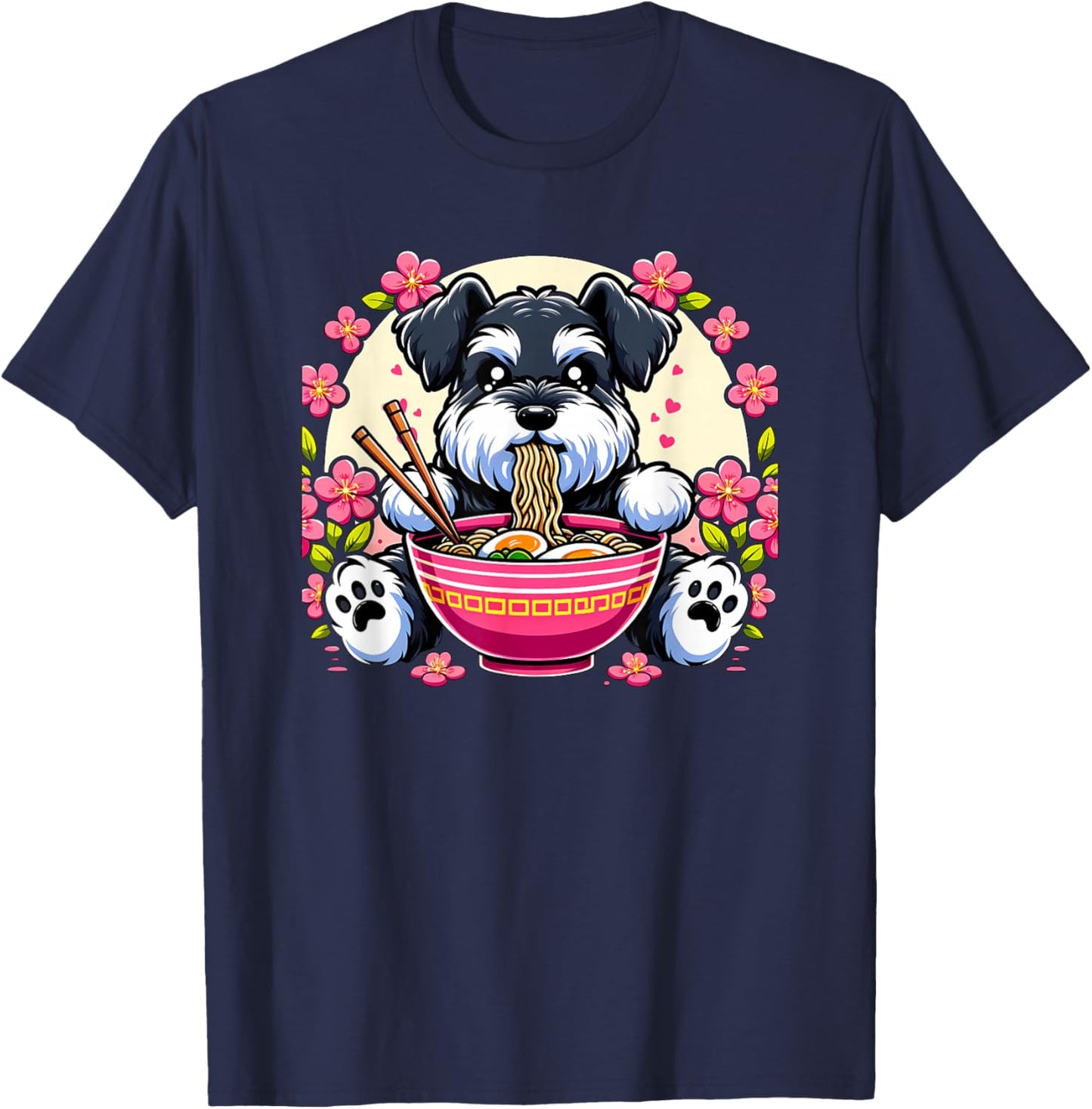 Kawaii Giant Schnauzer Dog Eating Ramen T-Shirt - T-Shirt | Navy