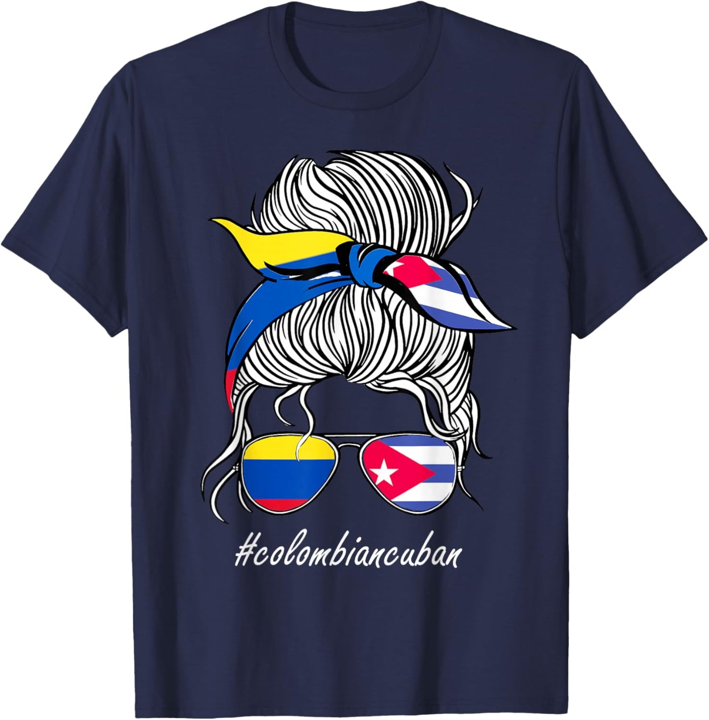 Cuba Women Colombia Flag Roots Country Girl Cuba Flag T-Shirt - T-Shirt | Navy