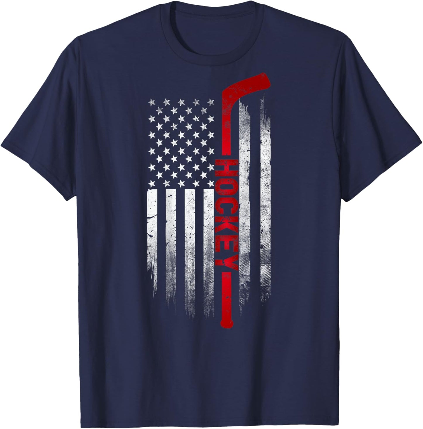 Hockey Stick USA Flag Sports Patriotic Ice Hockey Player Kids Men T-Shirt - T-Shirt | Navy