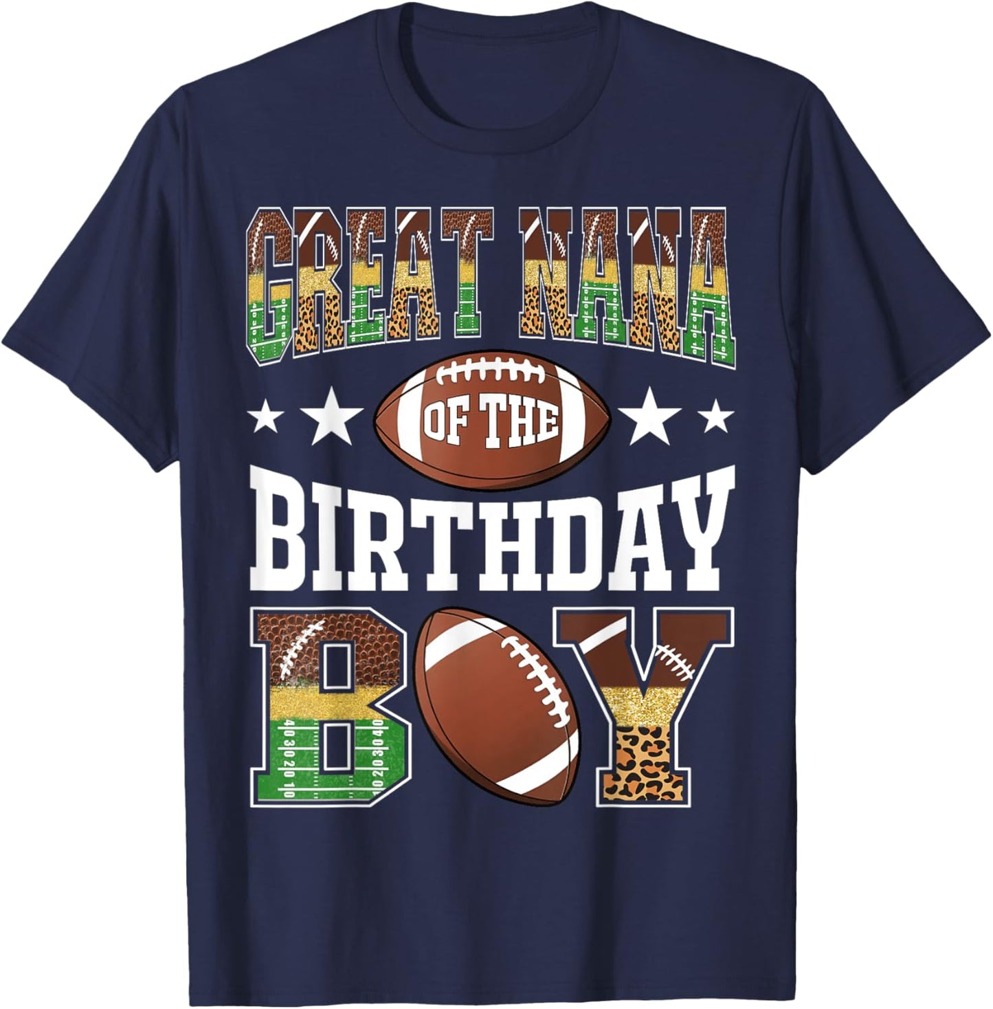 Great Nana Of The Birthday Boy Football Leopard Game Day T-Shirt - T-Shirt | Navy