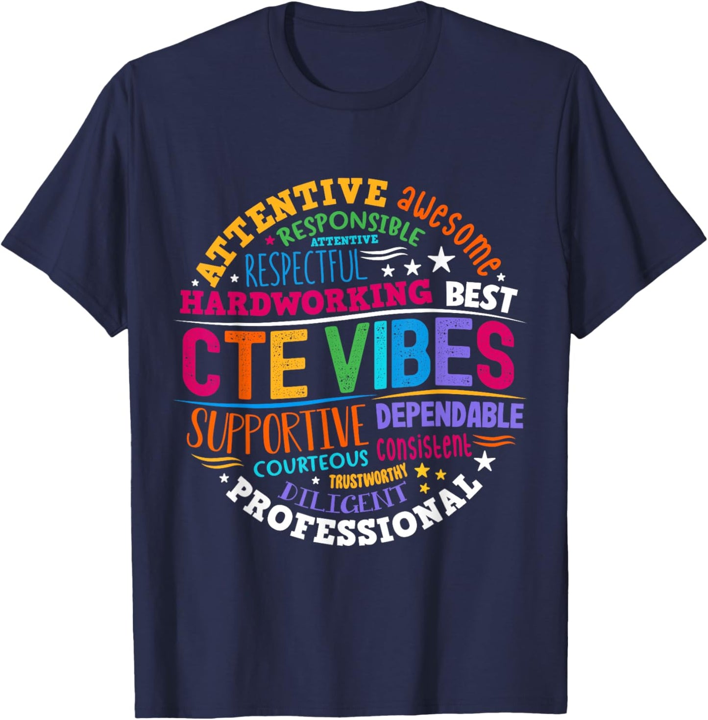 Groovy CTE Vibes Teacher Back To School Teachers Students T-Shirt - T-Shirt | Navy