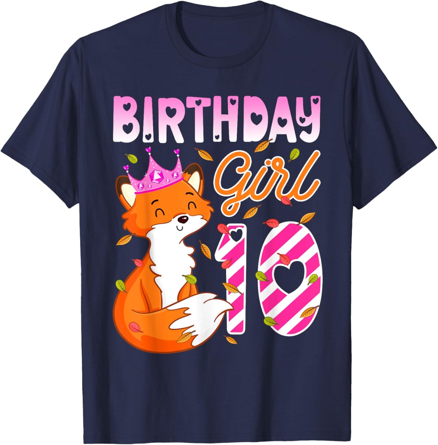 Fox Animal Lovers 10th Birthday Girl Fox B-day 10 year old T-Shirt - T-Shirt | Navy