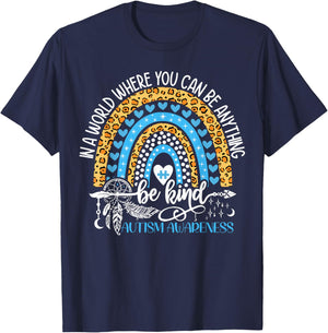 Be Kind Autism Awareness Leopard Rainbow Choose Kindness T-Shirt - T-Shirt | Navy