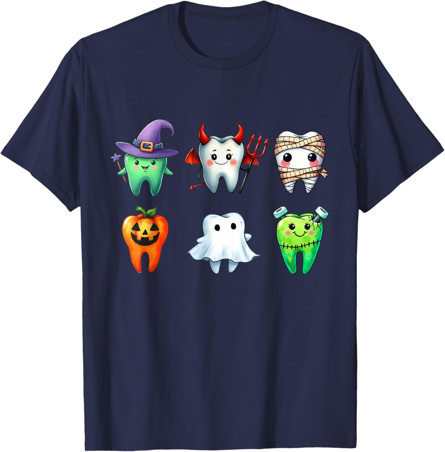 Teeth Ghost Pumpkin Witch Cute Dental Halloween Dentist T-Shirt - T-Shirt | Navy