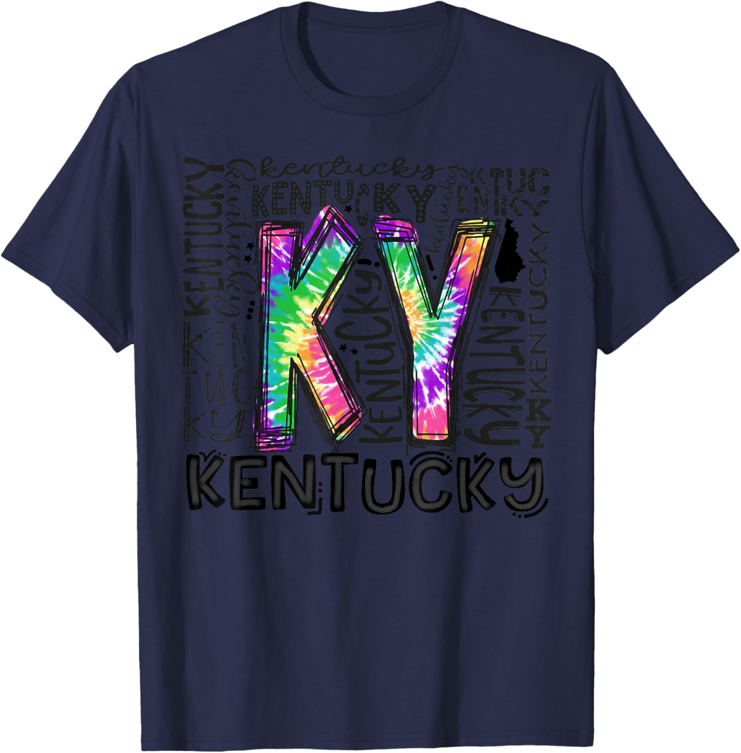 Cute Kentucky State Tie Dye Kentucky Typography Women Kid T-Shirt - T-Shirt | Navy