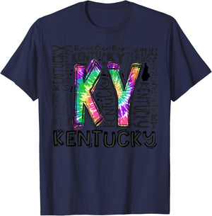 Cute Kentucky State Tie Dye Kentucky Typography Women Kid T-Shirt - T-Shirt | Navy