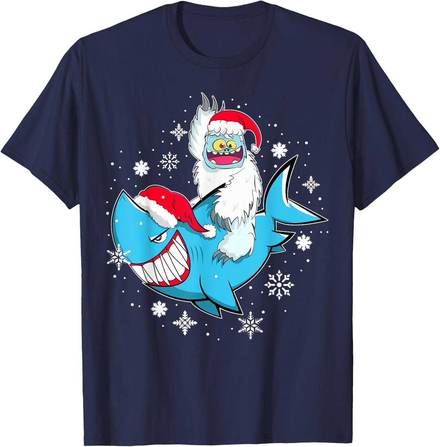 Yeti To Party Shark Santa Hat Christmas Pajama Xmas Gift T-Shirt - T-Shirt | Navy