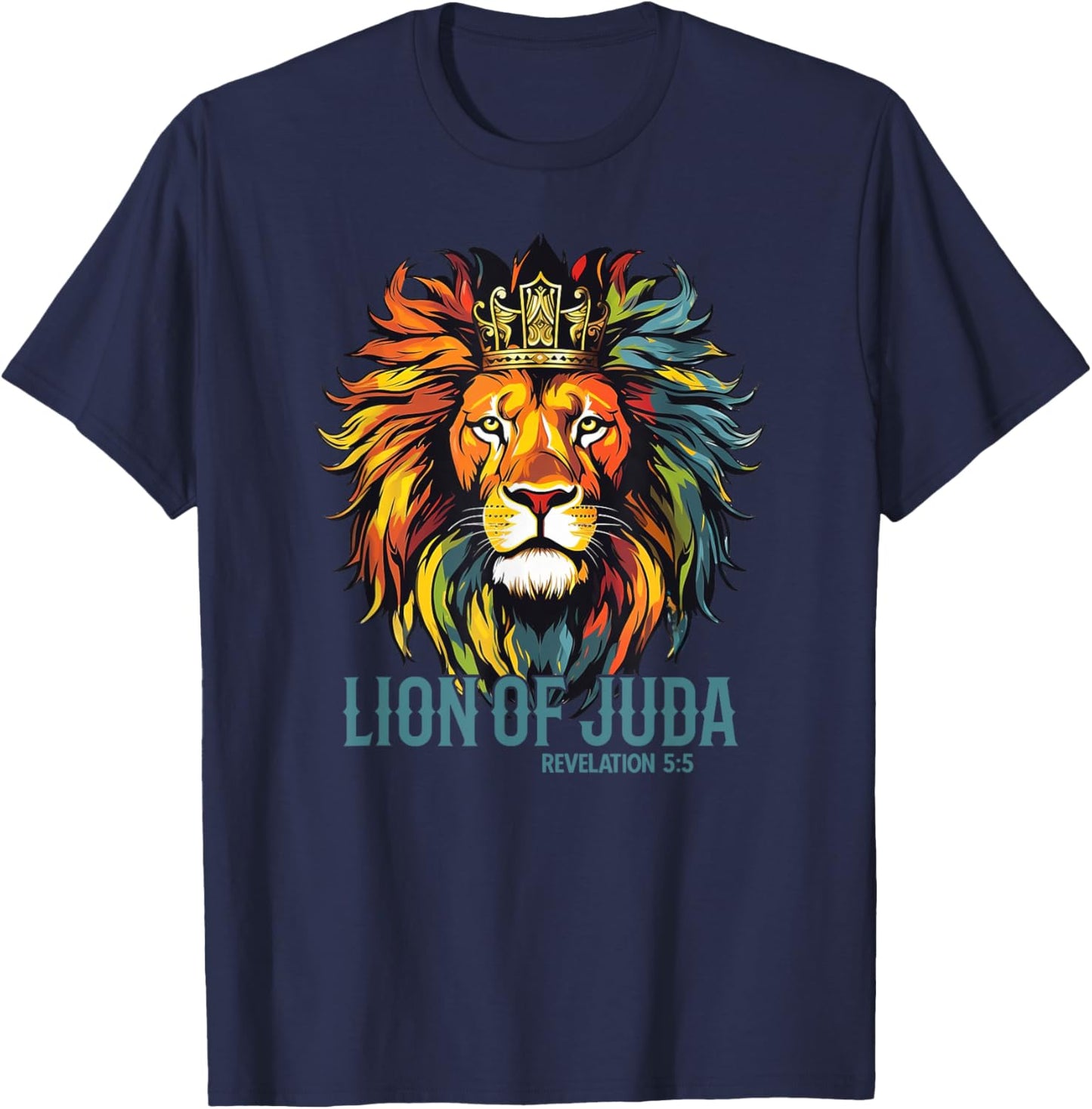 Jesus Lion Of Judah Crown Christians God Faith T-Shirt - T-Shirt | Navy