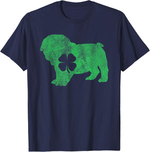 St. Patrick's Day Dog Bulldog Shamrock Men Women Gift T-Shirt - T-Shirt | Navy