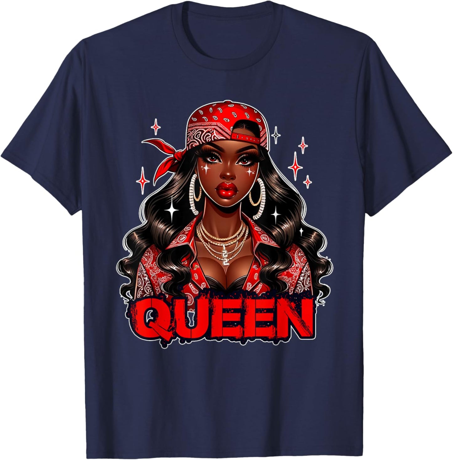Black Queen Red Bandana Melanin Black Girl Magic Diva Women T-Shirt - T-Shirt | Navy