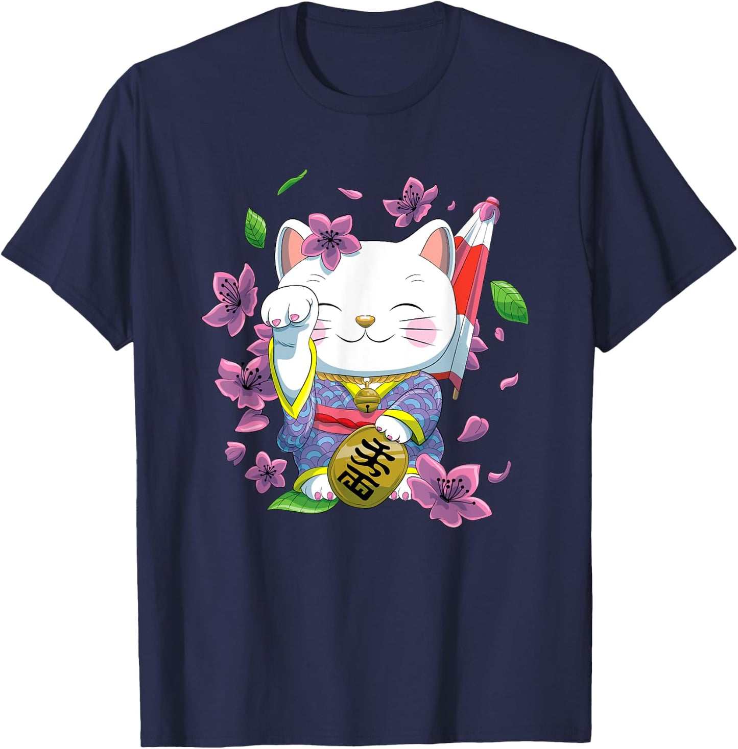 Japanese Maneki Neko Lucky Cat T-Shirt - T-Shirt | Navy