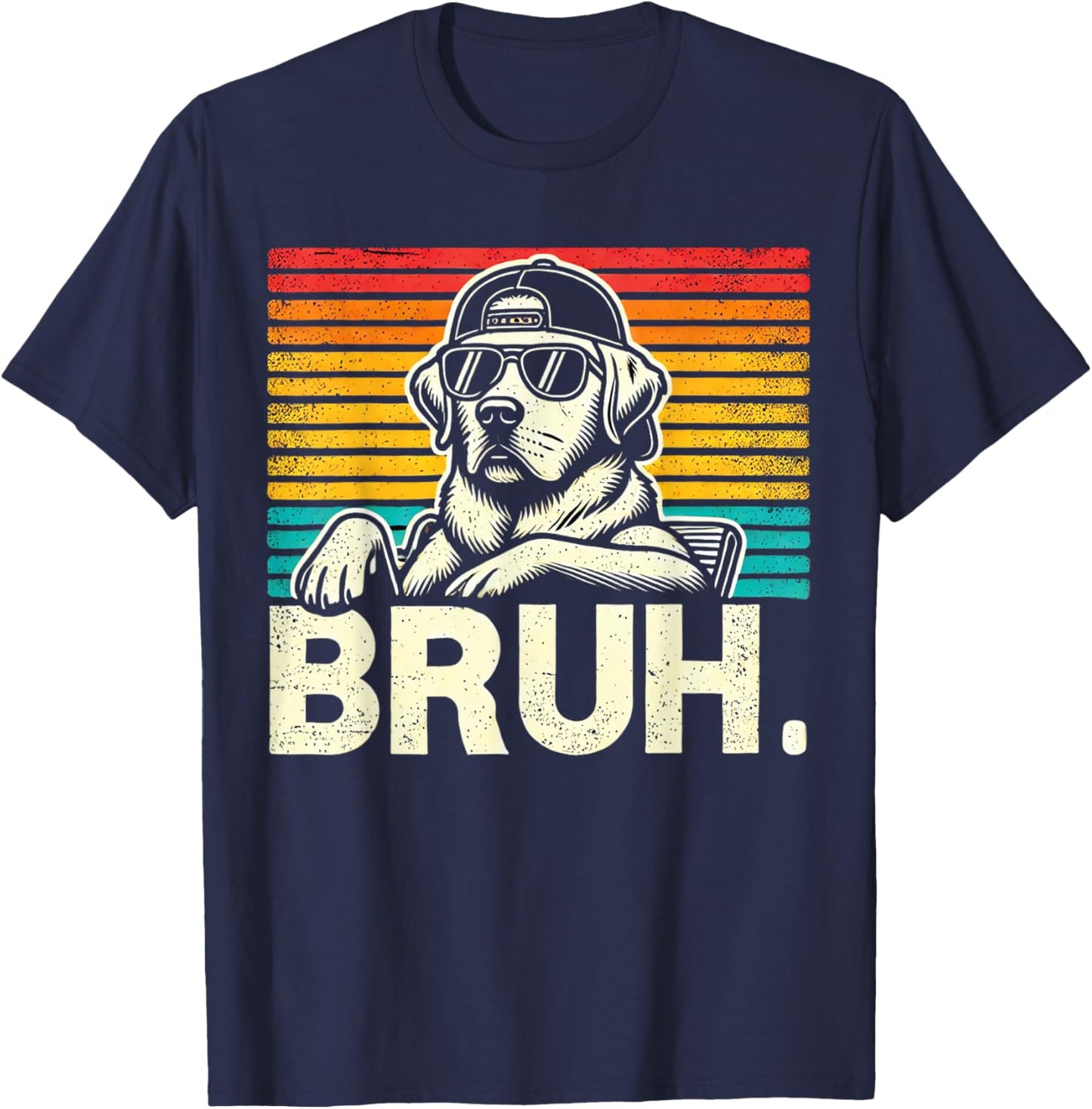 Bruh Retro Vintage 80s Dog Sunglasses Funny Bruh Labrador T-Shirt - T-Shirt | Navy