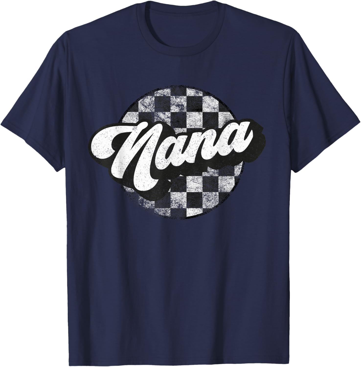 Funny Retro Checkered Nana Race Vintage Matching Family T-Shirt - T-Shirt | Navy