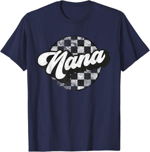 Funny Retro Checkered Nana Race Vintage Matching Family T-Shirt - T-Shirt | Navy