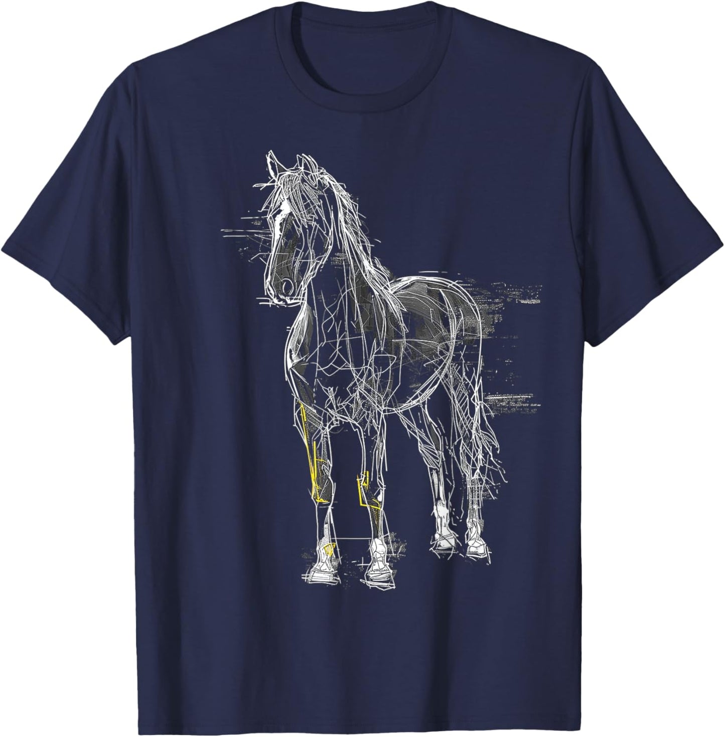 Horse Drawing Abstract Animal Art Drawing Graphic Horse T-Shirt - T-Shirt | Navy