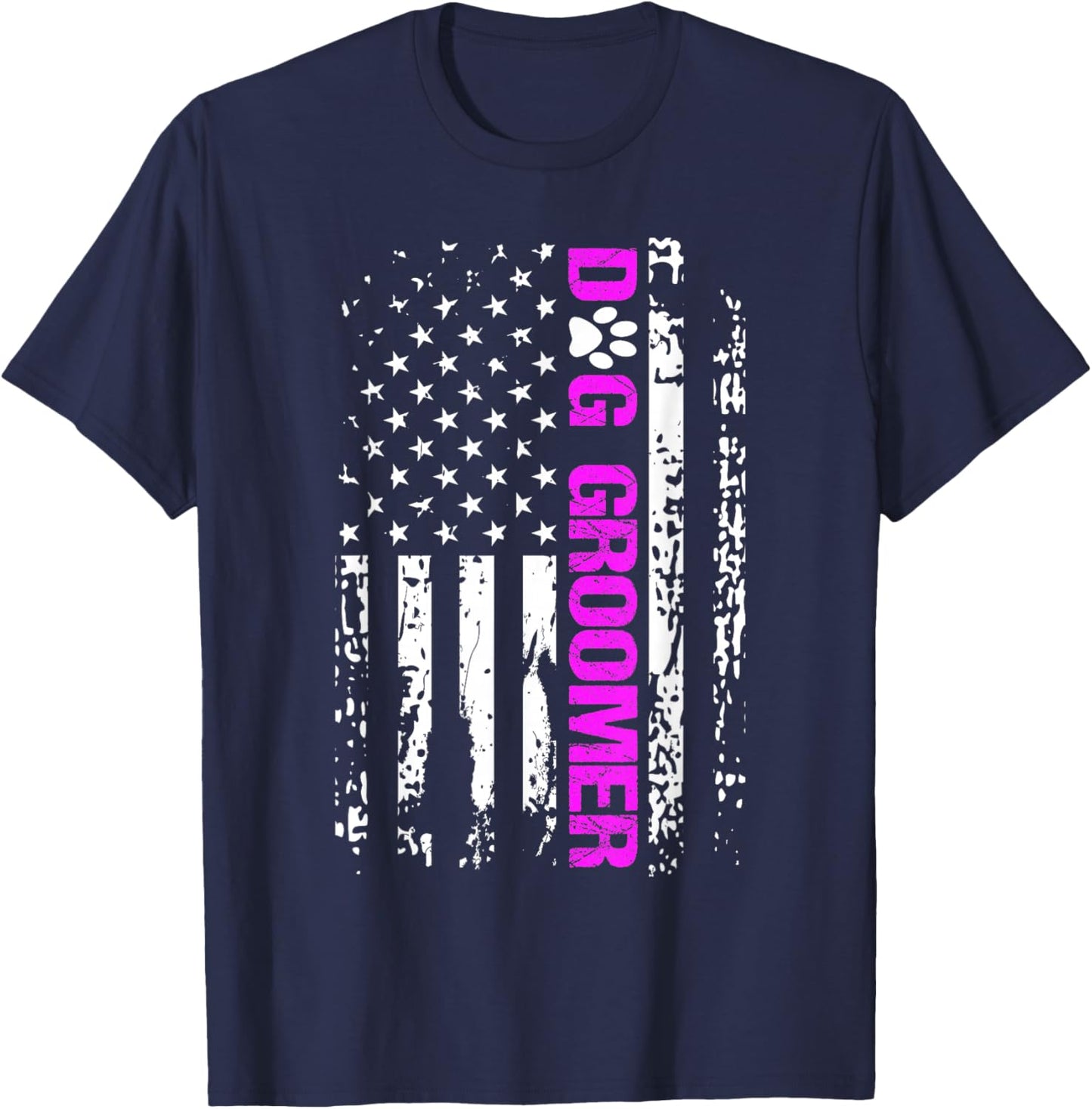 Dog Groomer Shirt American Flag Patriotic Dog Groomer Gift T-Shirt - T-Shirt | Navy
