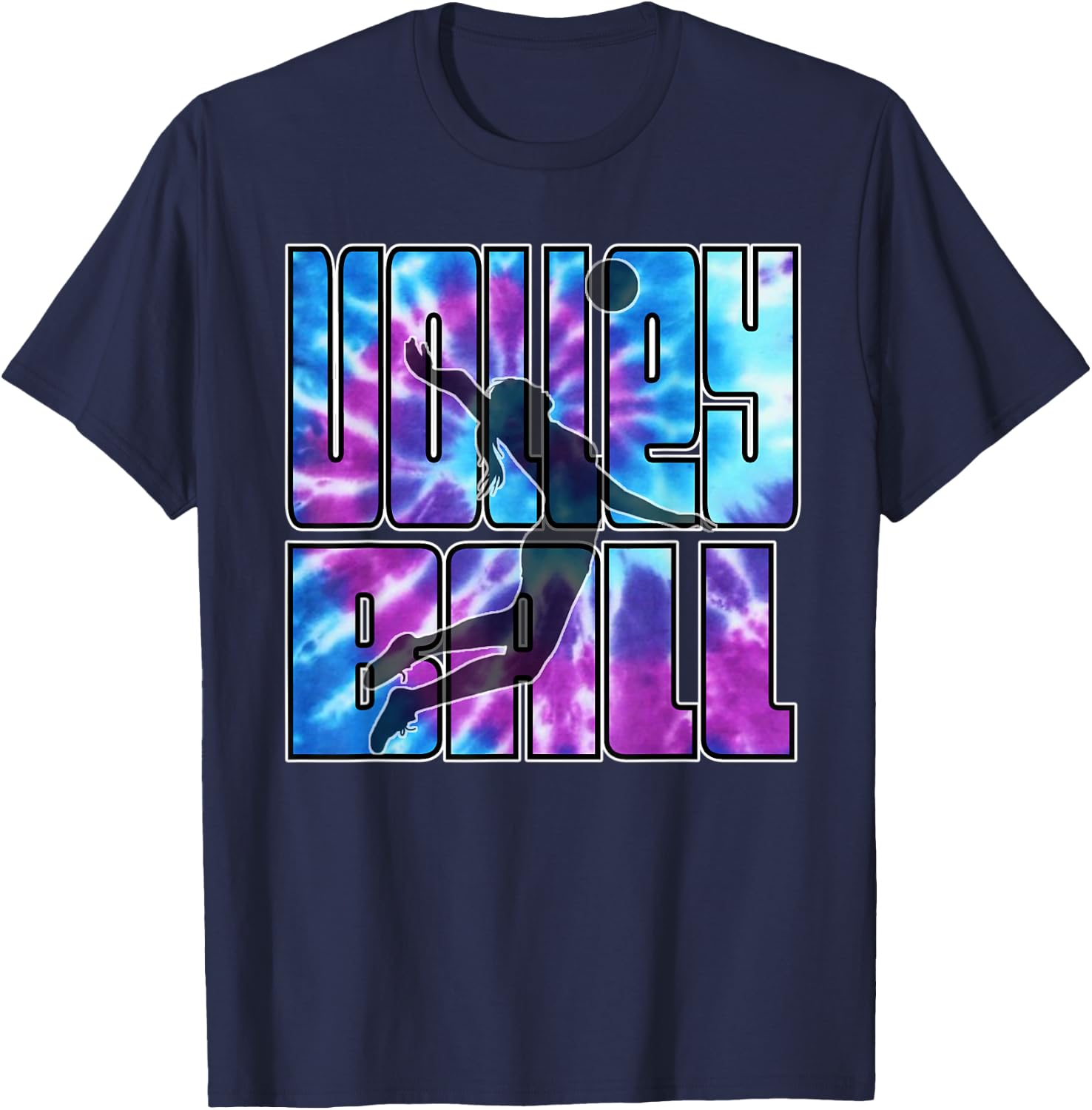 Volleyball Tie Dye Blue Purple Serving Silhouette Girl Gift T-Shirt - T-Shirt | Navy