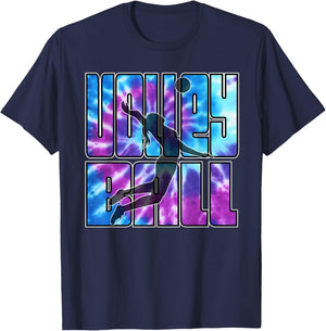Volleyball Tie Dye Blue Purple Serving Silhouette Girl Gift T-Shirt - T-Shirt | Navy