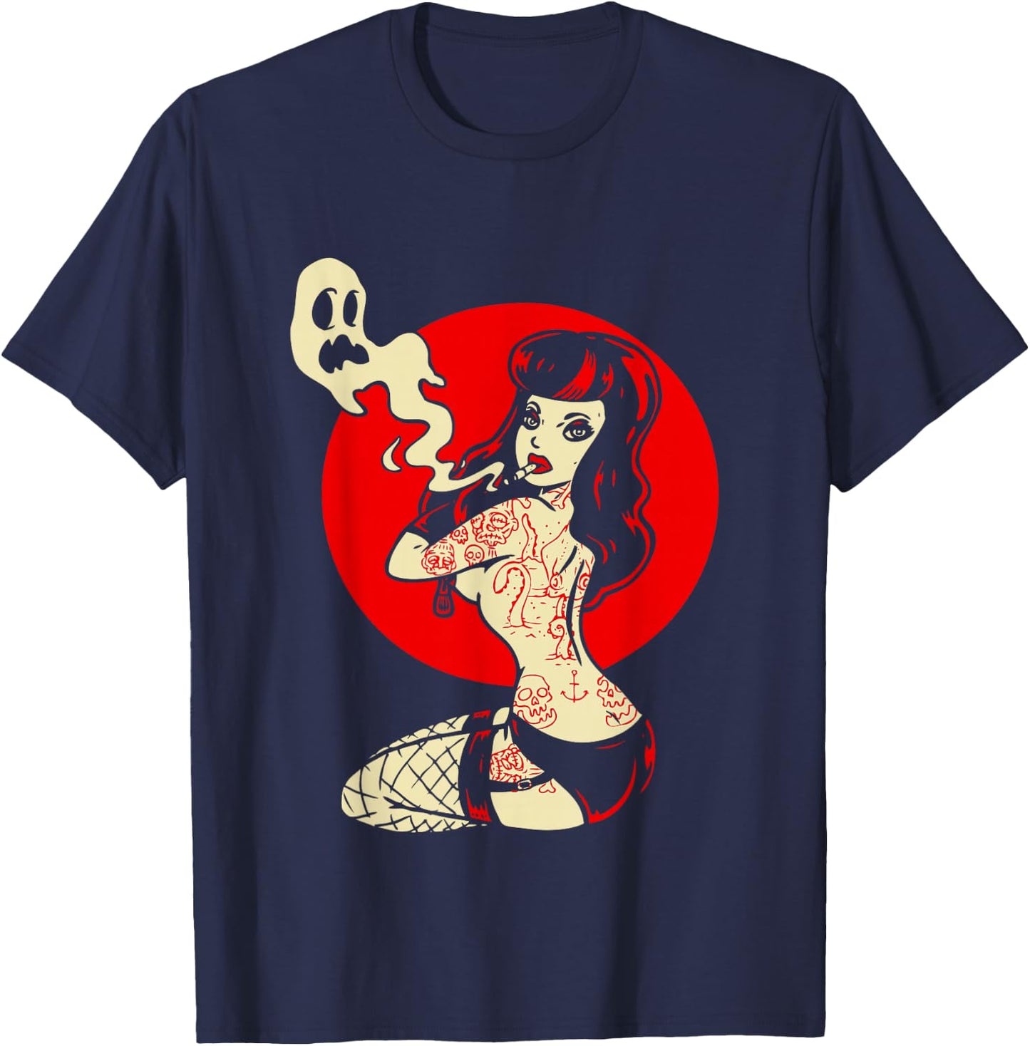 Horror Pinup Sexy Goth Girl Burlesque - Psychobilly Punk Art T-Shirt - T-Shirt | Navy
