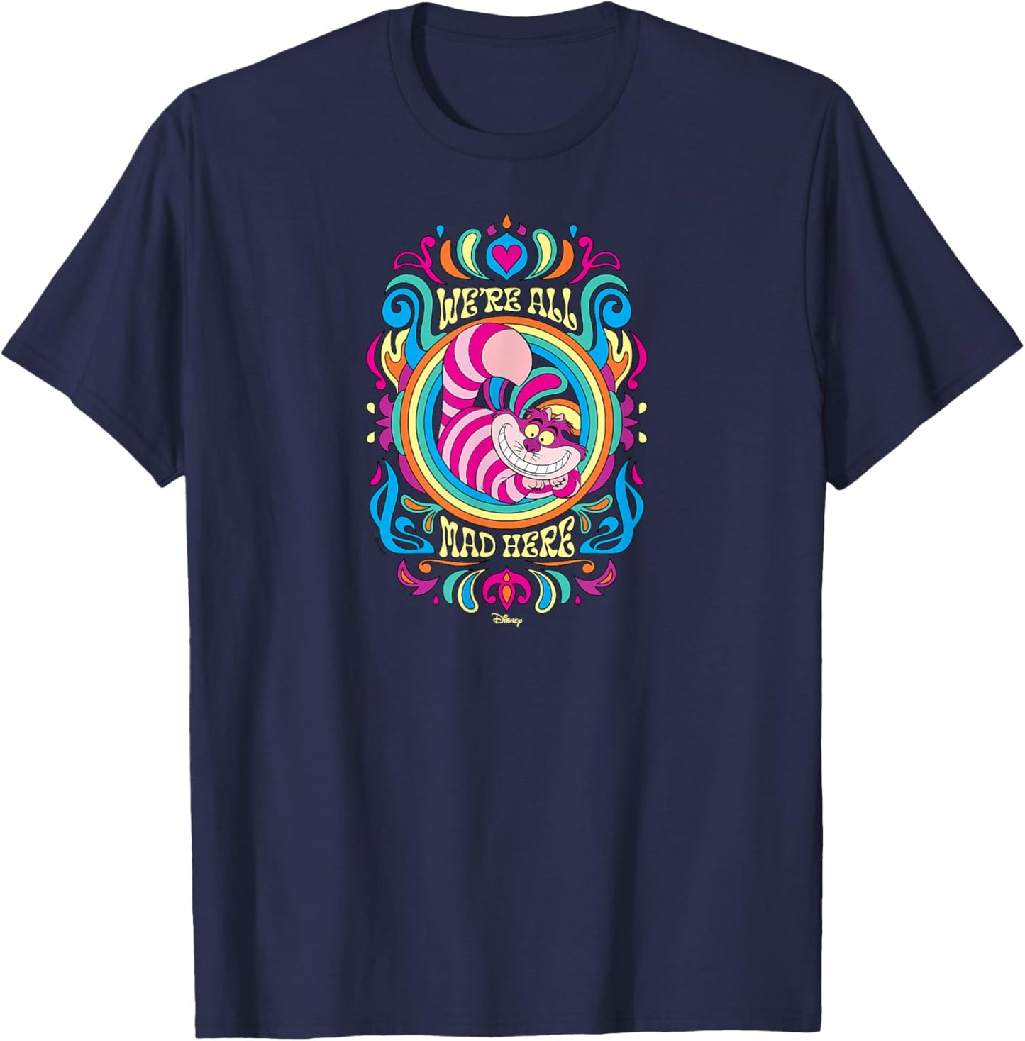 Alice in Wonderland - We're All Mad Here Psychedelic Pattern T-Shirt - T-Shirt | Navy