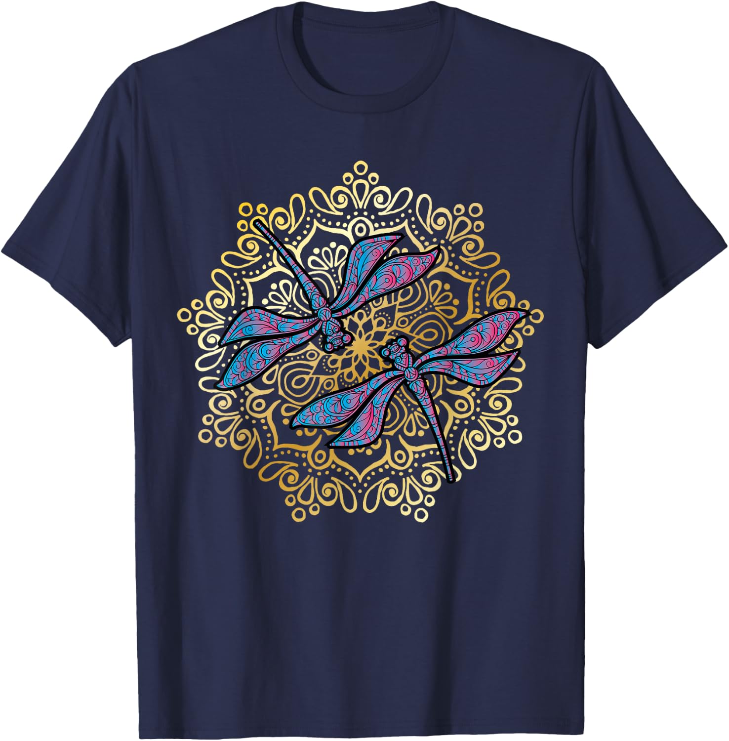 Mandala Dragonfly - Magical Dragonflies As A Spiritual Yoga T-Shirt - T-Shirt | Navy