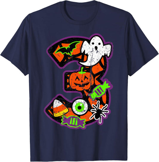 3rd Birthday Halloween 3 Year Old Ghost Costume Boo Funny T-Shirt - T-Shirt | Navy