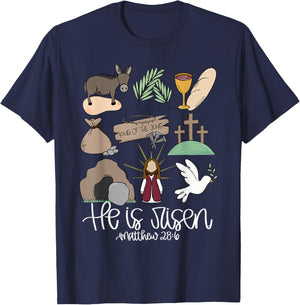 He Is Risen Christian Jesus Faith Happy Easter Men Women T-Shirt - T-Shirt | Navy