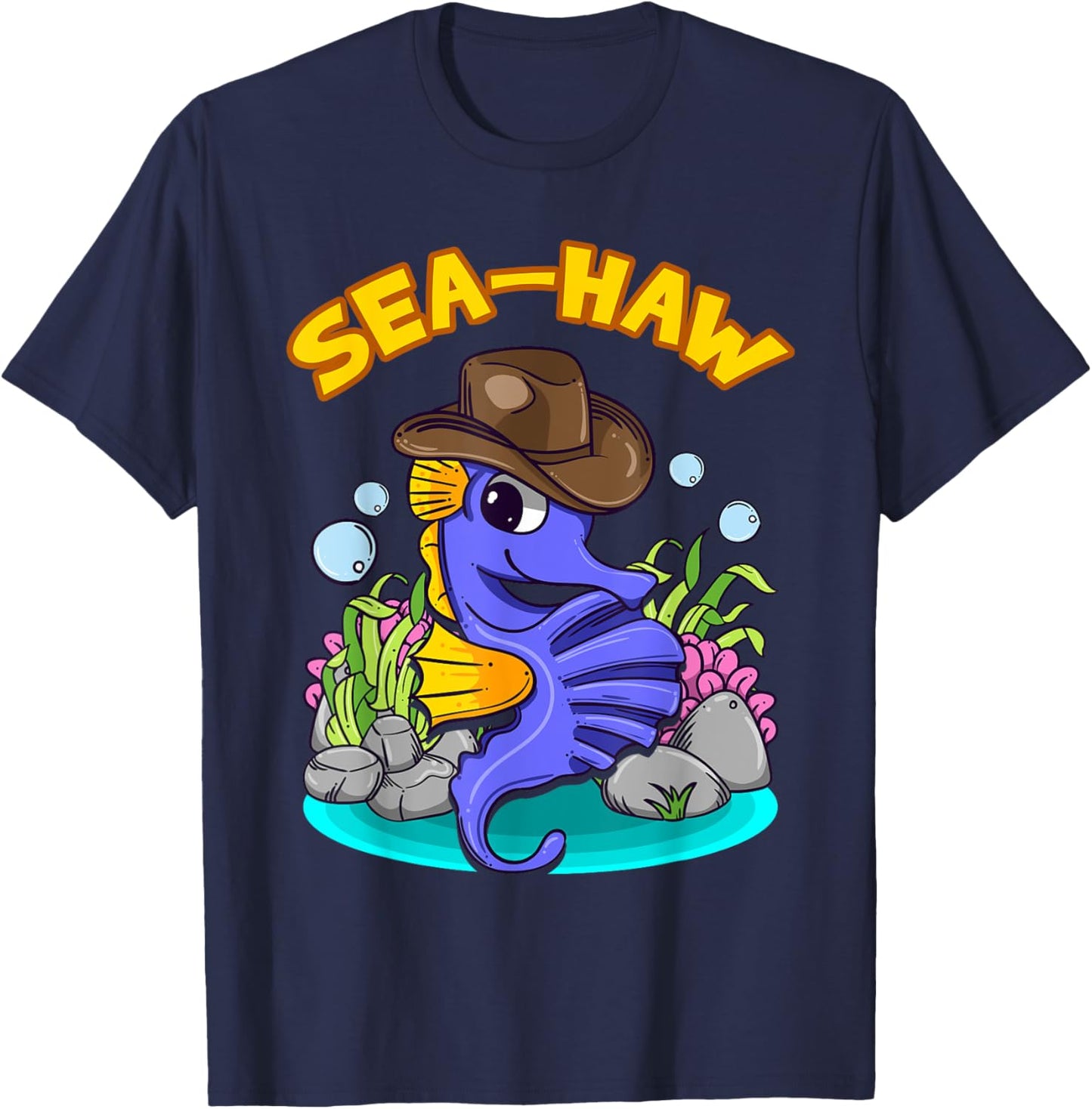 Sea Haw Seahorse Cowboy Western Fish T-Shirt - T-Shirt | Navy