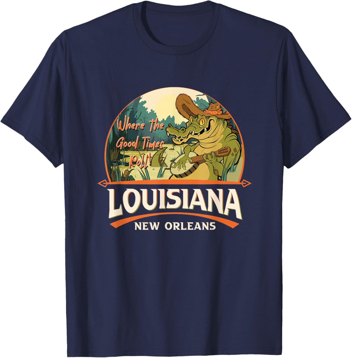 New Orleans Louisiana LA USA Swamp Alligator Playing Banjo T-Shirt - T-Shirt | Navy