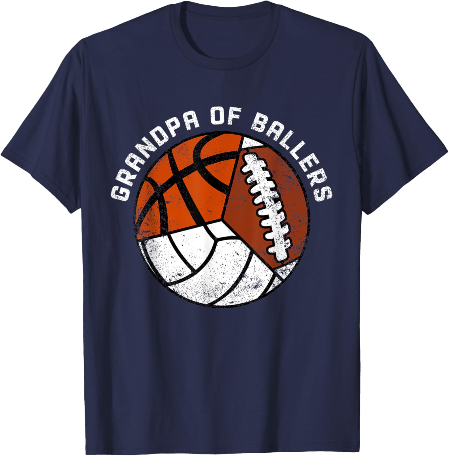 Grandpa Of Ballers Funny Volleyball Basketball Football T-Shirt - T-Shirt | Navy