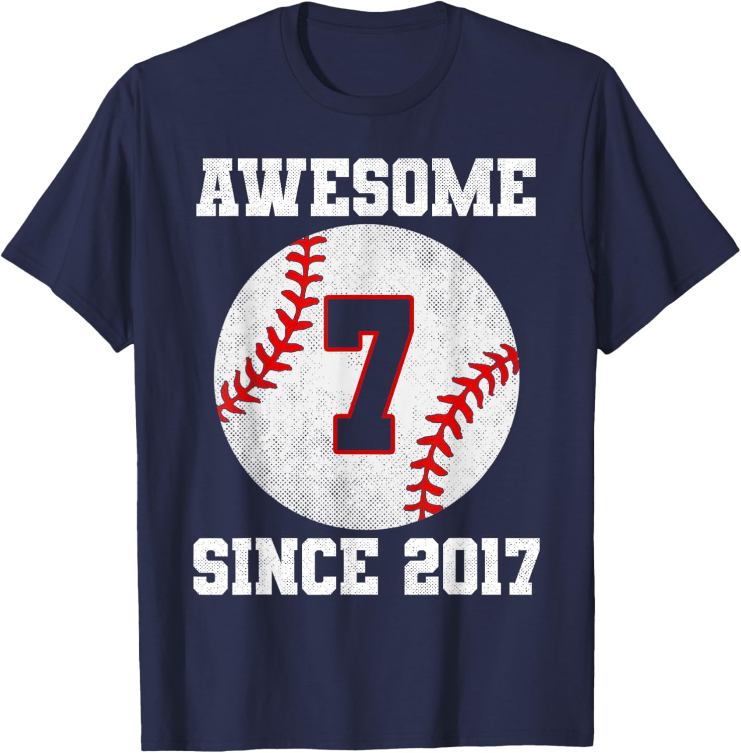 7th Birthday 7 Years Old Baseball Awesome Since 2017 Boys T-Shirt - T-Shirt | Navy