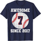 7th Birthday 7 Years Old Baseball Awesome Since 2017 Boys T-Shirt - T-Shirt | Navy