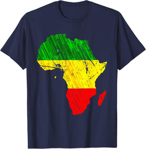 Africa Map Reggae Rasta Green Yellow Red Africa Pride T-Shirt - T-Shirt | Navy