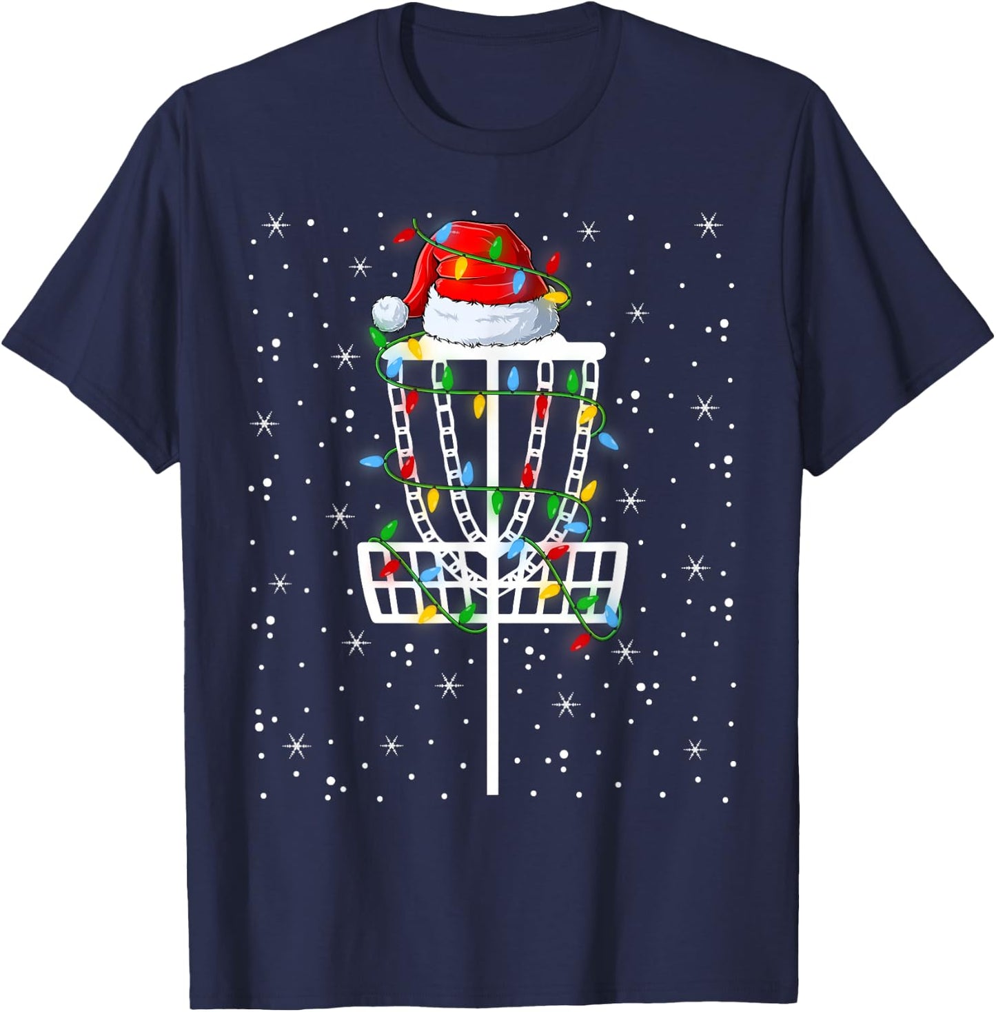 Xmas Lighting Santa Hat Disc Golf Christmas T-Shirt - T-Shirt | Navy
