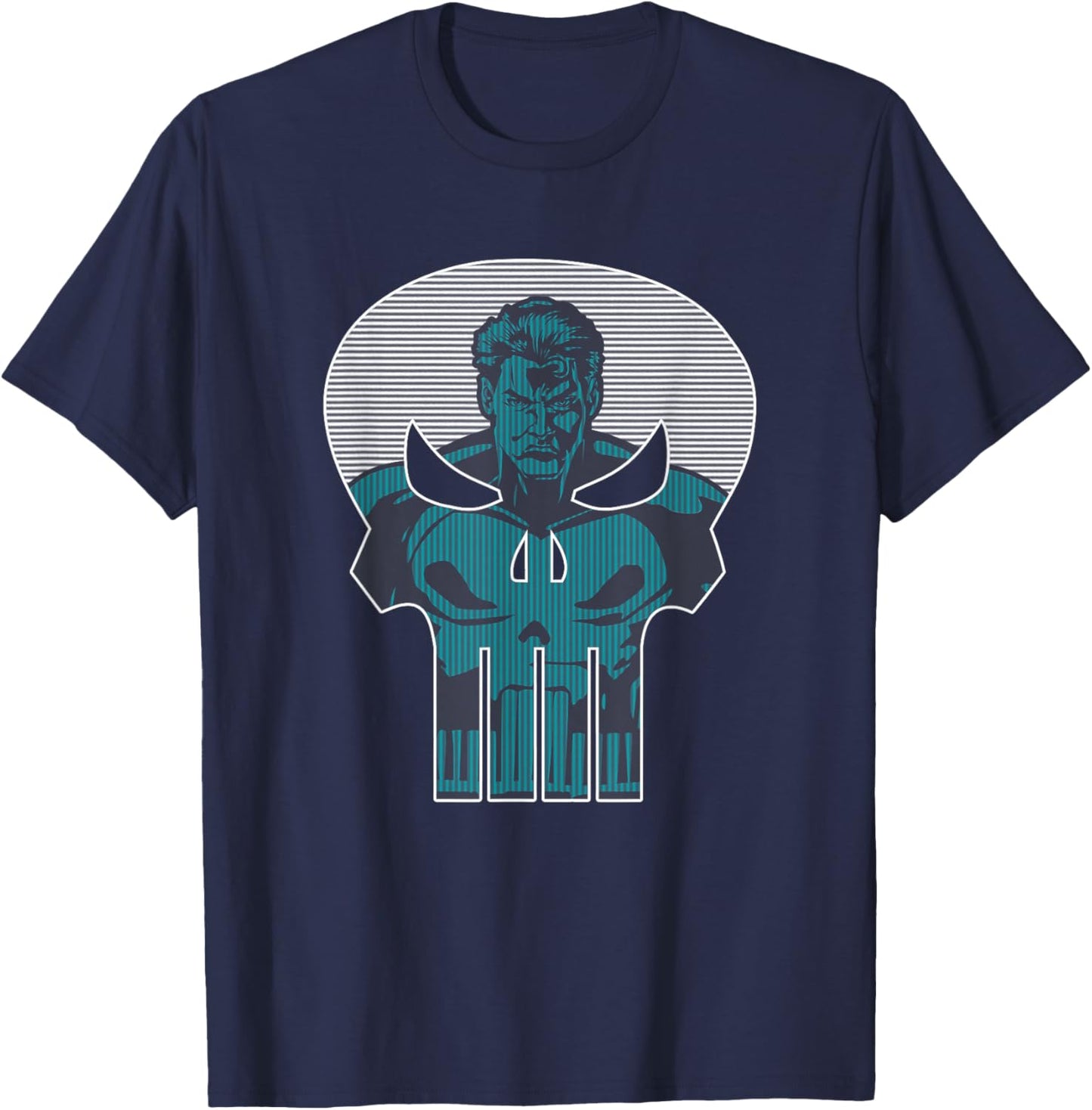 Marvel Punisher Frank Castle Serious Look Skull Logo T-Shirt - T-Shirt | Navy