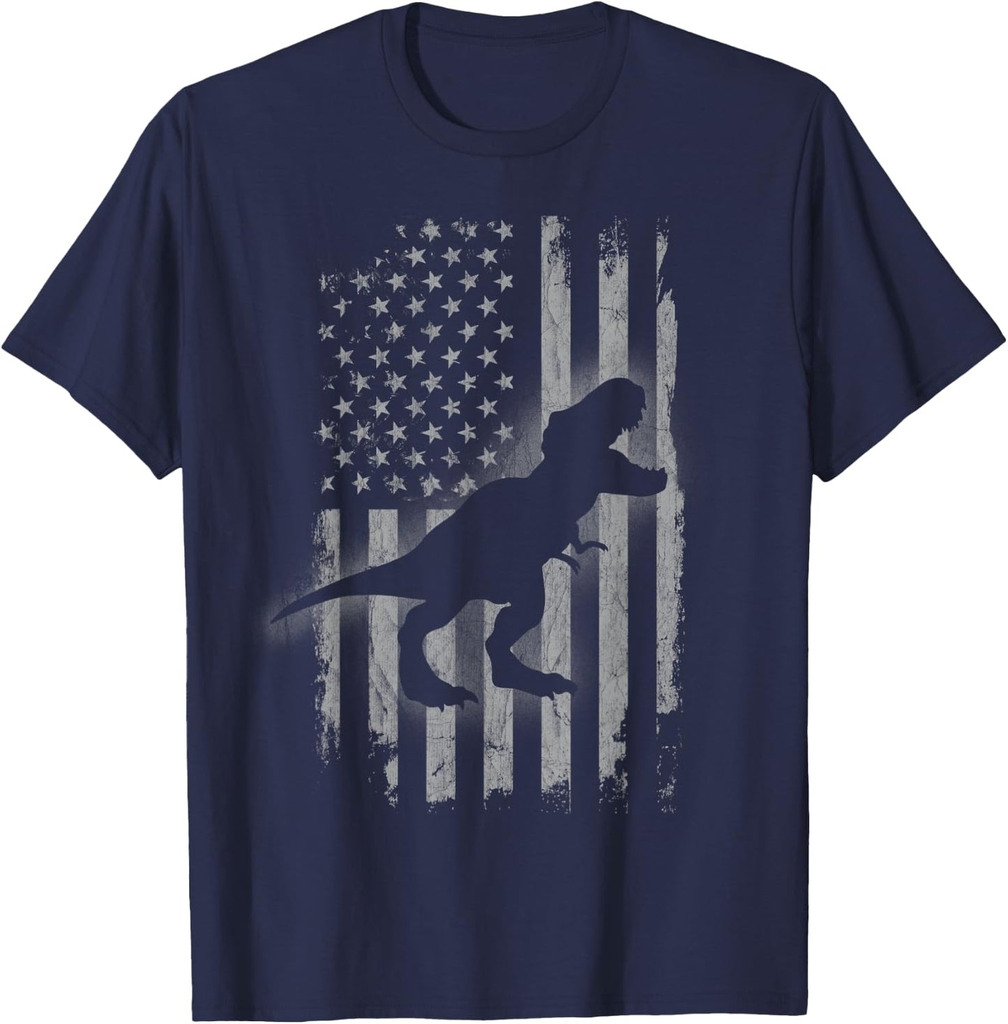 Patriotic Dinosaur American Flag Cool T-Rex Dino Lover T-Shirt - T-Shirt | Navy