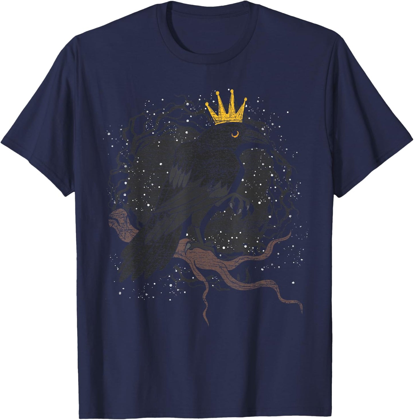 Crown Raven Creepy Night Forest Animal Gothic Bird Crow T-Shirt - T-Shirt | Navy