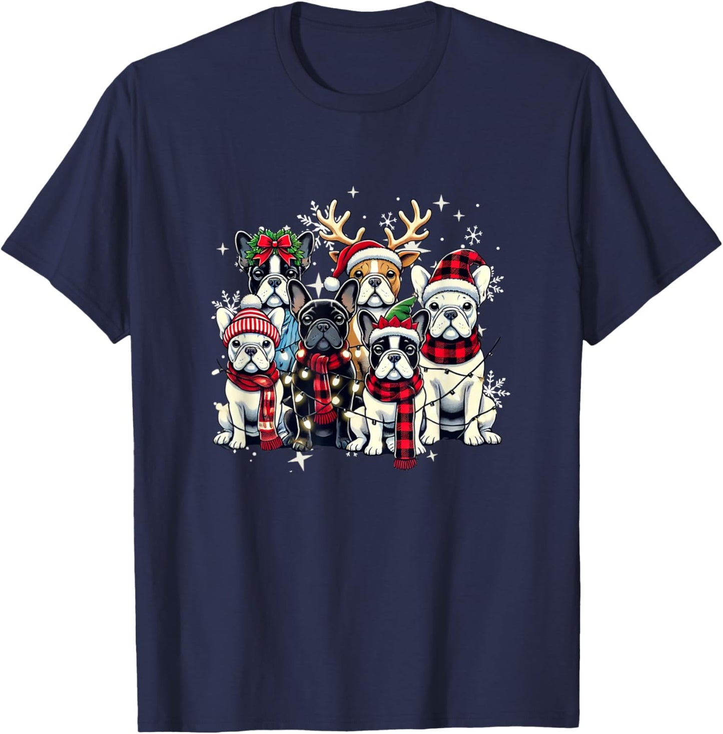 French Bulldog Christmas Buffalo Plaid Xmas Frenchie Lover Men Women Kids T-Shirt - T-Shirt | Navy