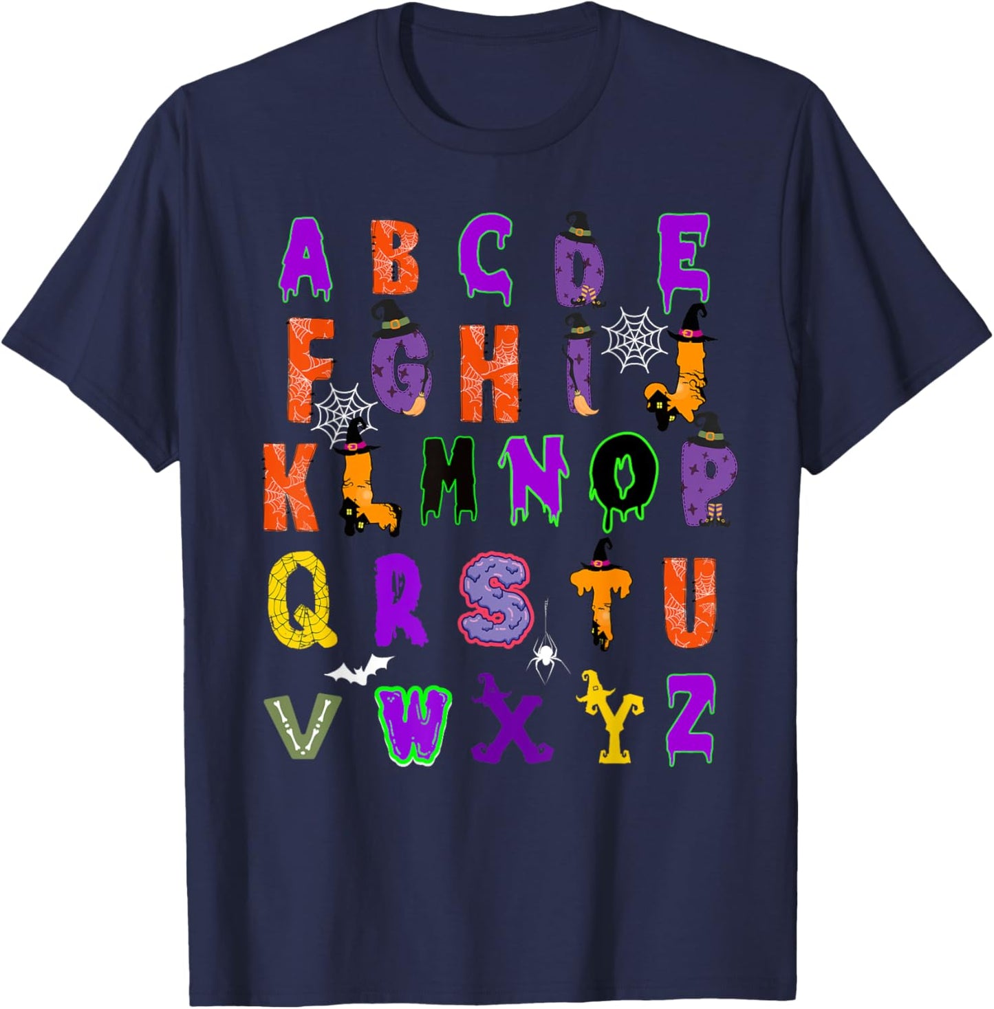 Funny Halloween Alphabet ABCs Learning Kindergarten Teacher T-Shirt - T-Shirt | Navy