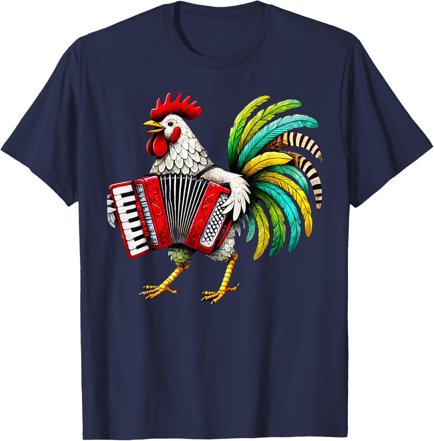 Rooster Playing Accordion Cute Chicken Accordionist Music T-Shirt - T-Shirt | Navy