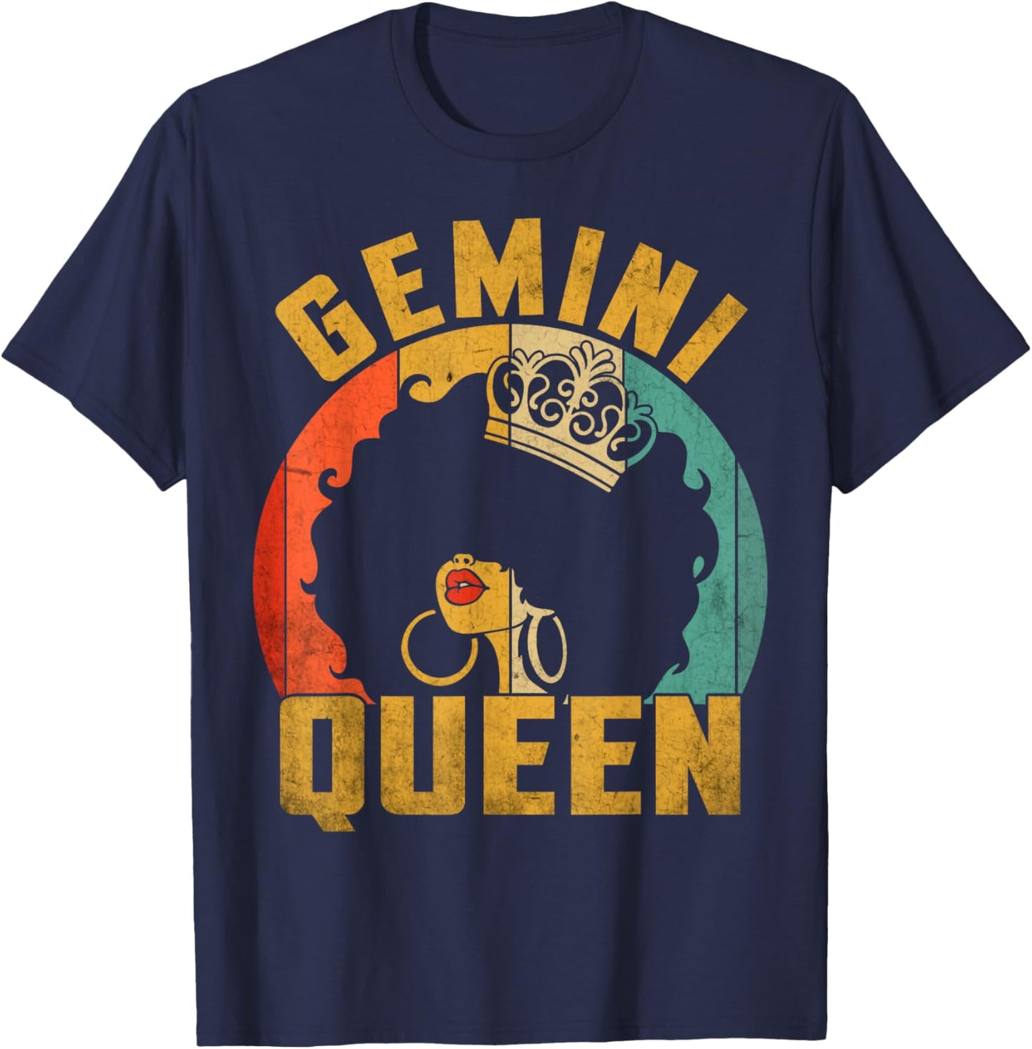 Gemini Queen Afro Black Women Vintage Zodiac Birthday T-Shirt - T-Shirt | Navy
