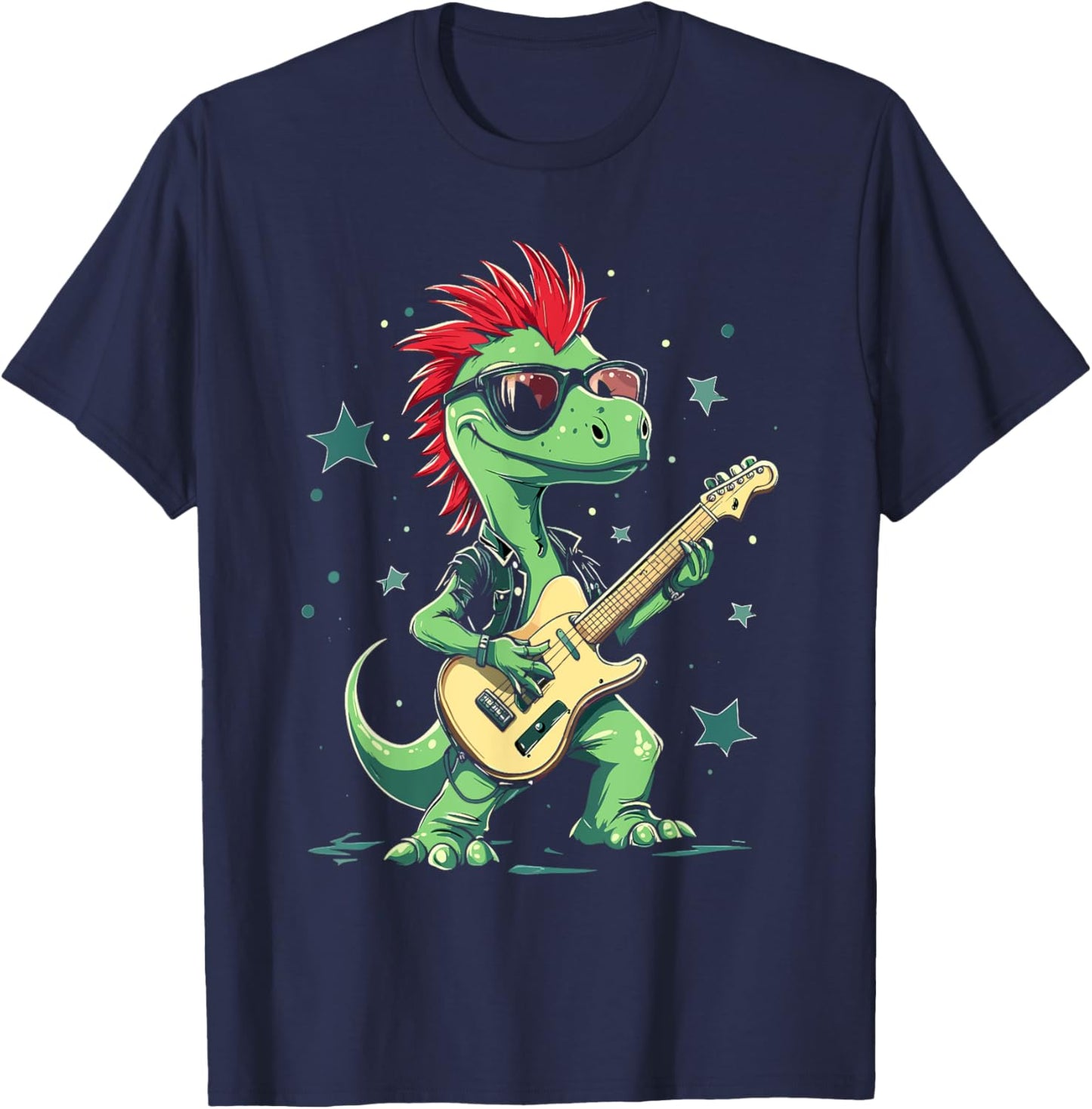 Funny T-Rex Dinosaurs with cool electric Guitar T-Shirt - T-Shirt | Navy