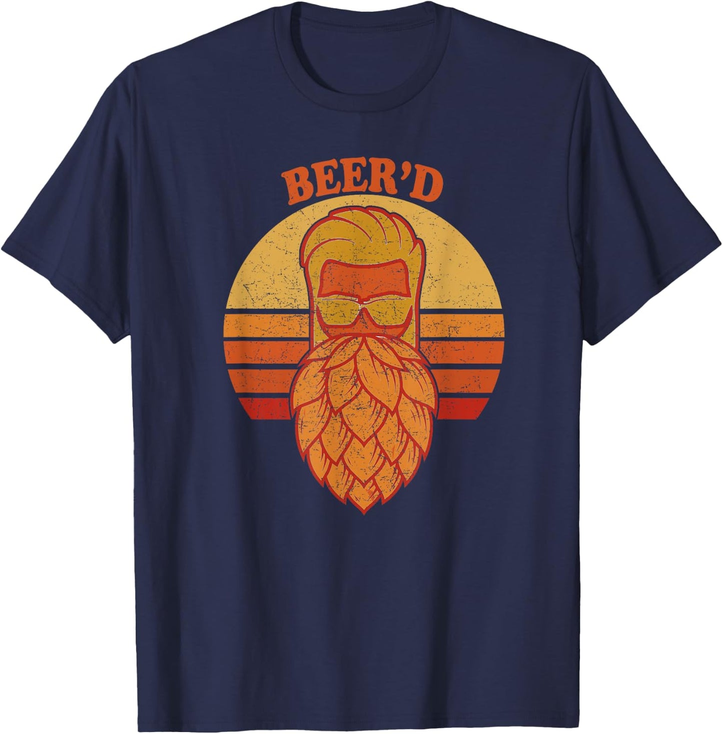 Beer d - Hops Beard - Beer Garden Retro Sunset T-Shirt - T-Shirt | Navy