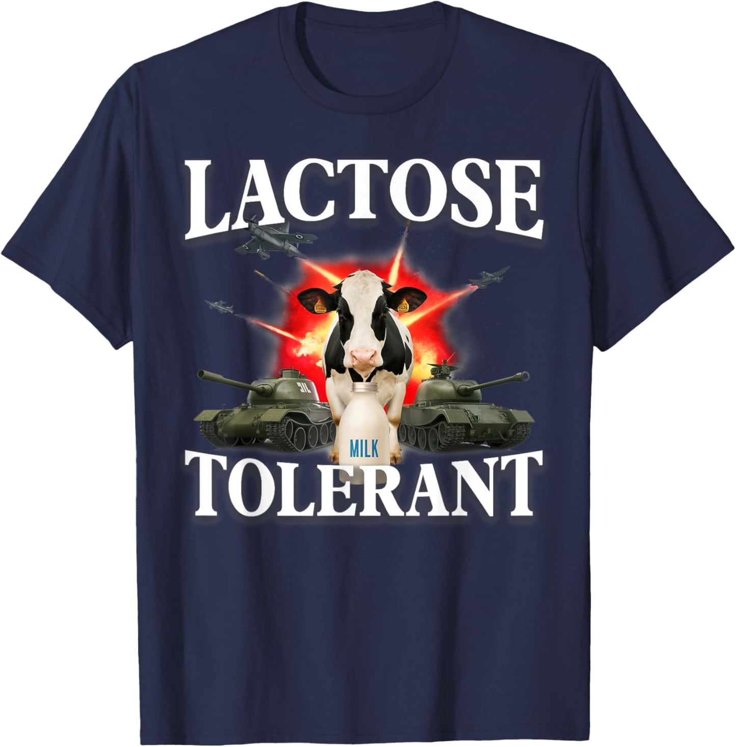 Lactose Tolerant Funny Trending Meme Retro Pro-dairy Cows T-Shirt - T-Shirt | Navy
