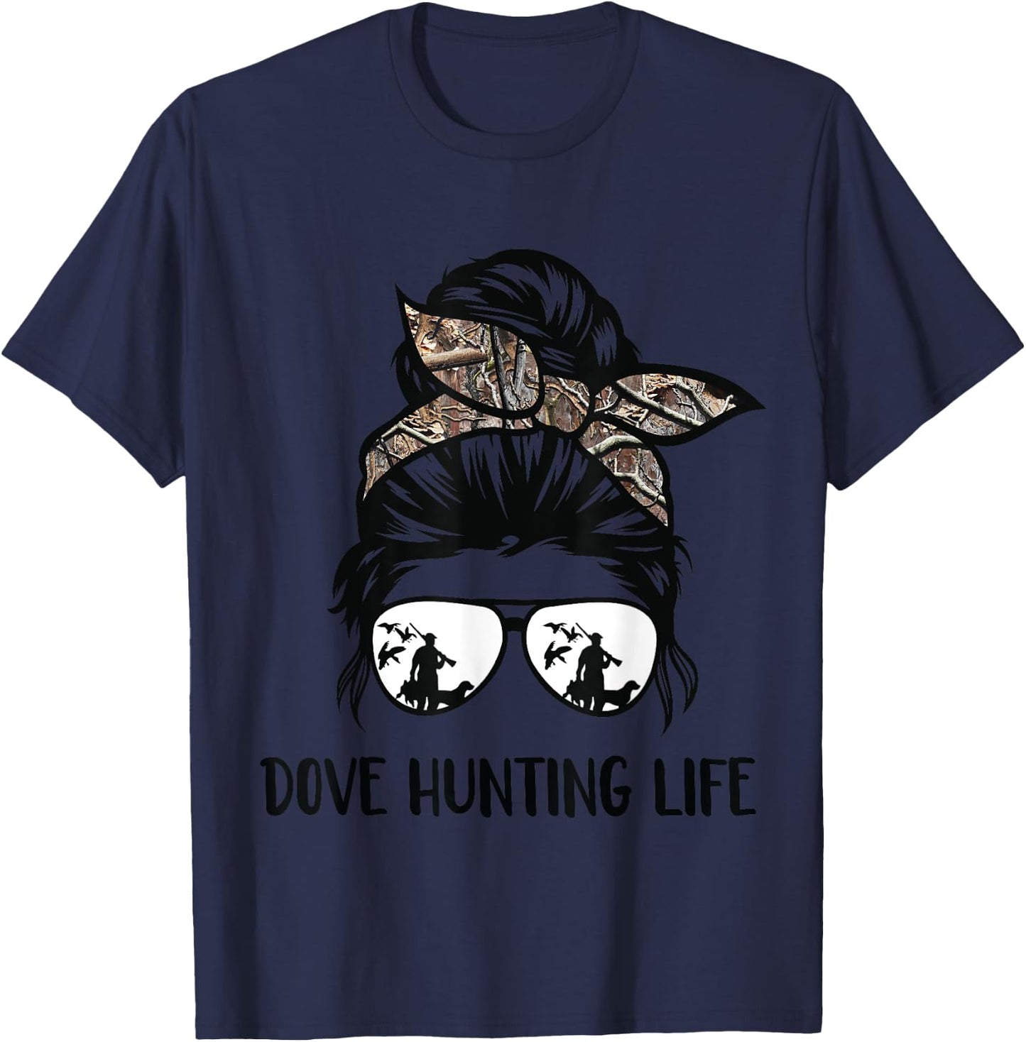 dove hunting life messy bun Funny Dove Hunter woman mom T-Shirt - T-Shirt | Navy