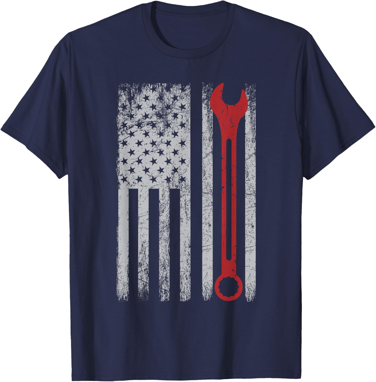 Auto Repairman Car Mechanic Wrench Workshop Tools USA Flag Small T-Shirt - T-Shirt | Navy