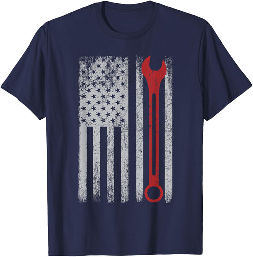 Auto Repairman Car Mechanic Wrench Workshop Tools USA Flag Small