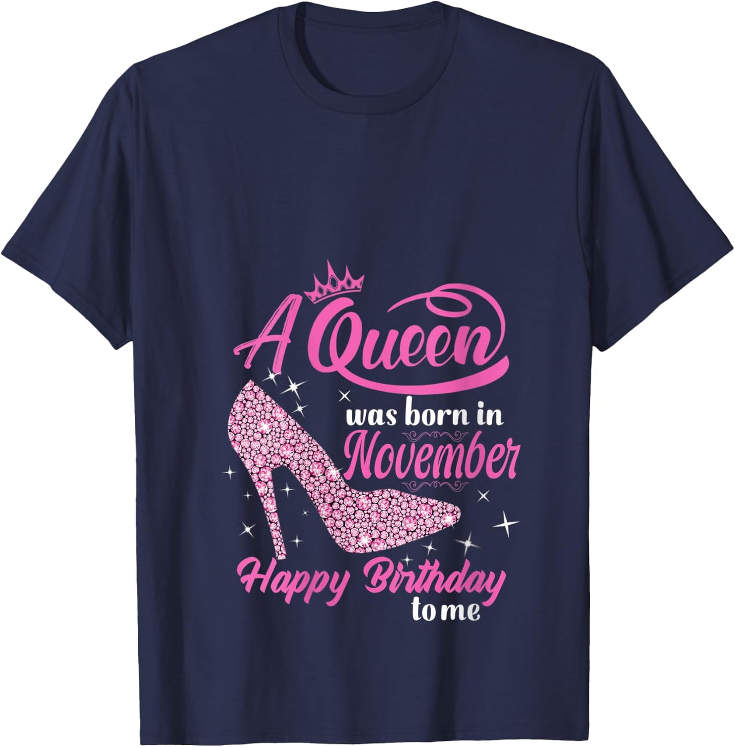 A Queen was Born In November Gift Funny November Birthday V-Neck T-Shirt - T-Shirt | Navy