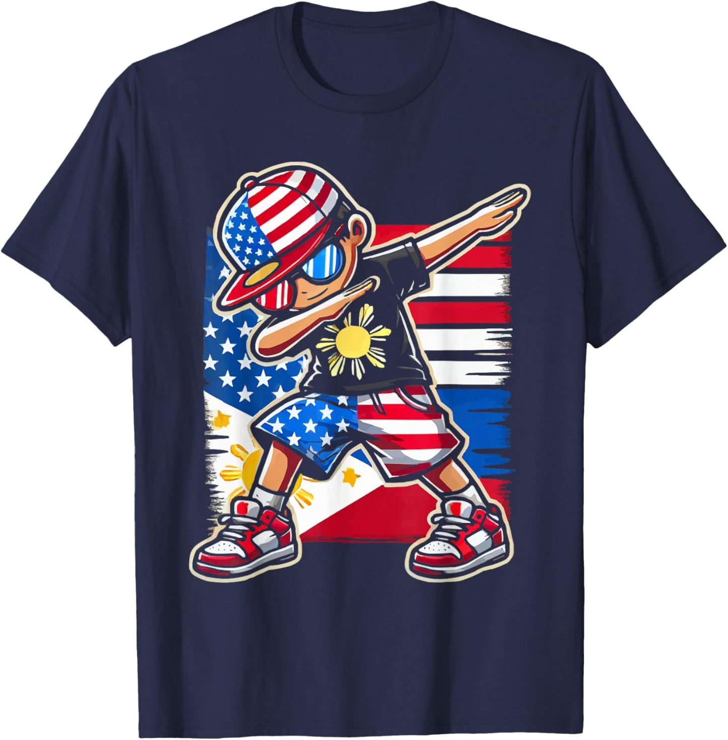 Half Filipino Half American USA Flag Philippines America T-Shirt - T-Shirt | Navy